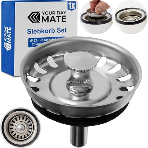 Panier d'évier, 1 paquet, Ø 52 mm Panier d'évier, en acier inoxydable, le pivot du panier dépasse de 25 mm dans l'écoulement, Ø 7,8 mm broche, pièce de rechange pour évier de cuisine