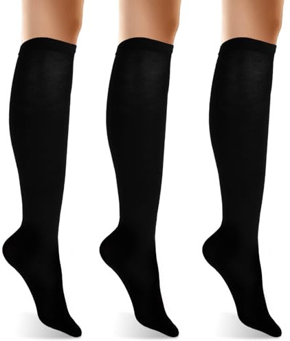 Psyqtsuary 3 Pack Damen Kniestrümpfe aus Baumwolle - Blickdichte Sportstrümpfe in Schwarz