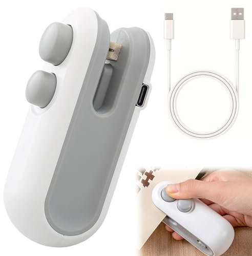 Mini Sigillatore Ricarica USB Mini Sigillatore Termico per Sigilla Sacchetti 2 in 1 Sigillatore con Taglierina Incorporata Mini Sigillatrice per Sacchetti per Sacchetti di Plastica e Snack (Bianco)