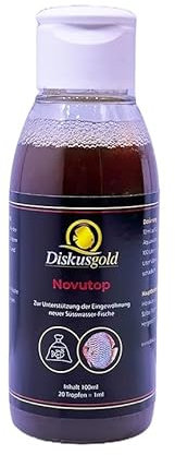 Diskusgold Novutop 100ml für 200 L Aquarium Wasser | Eingewöhnungs Hilfe und Schutz - nach dem Transport | Fische - Diskus | stärkt das Immunsystem | mit Panthenol | Fördert die Schleimhautproduktion