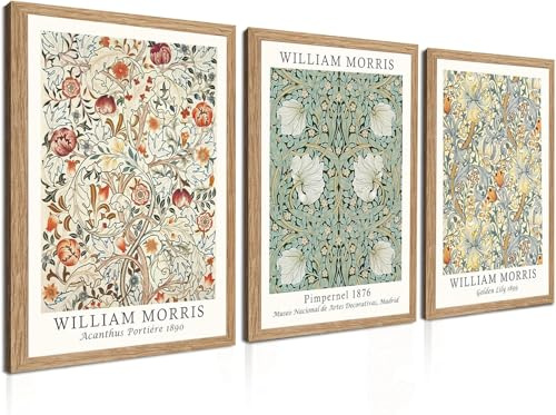 Induslyfe Gerahmte Blumen-Wandkunst, 3er-Set, William Morris, Matisse, Gogh, florales botanisches Wandkunst, Mitte des Jahrhunderts, moderne Kunst, 30,5 x 40,6 cm