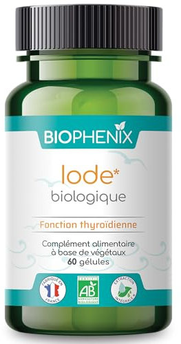 Biophénix Iode Biologique 60 Gélules - Complément Alimentaire BIO 100% Naturel à Base de Végétaux - Fonction Thyroïdienne - 150 µg d'Iode