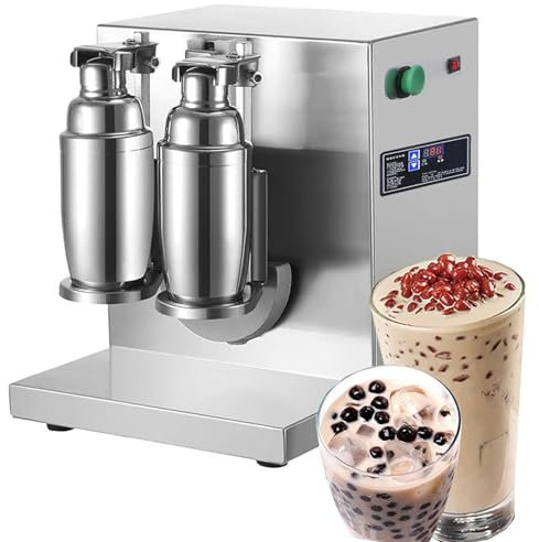 Máquina batidora eléctrica de té con leche, de acero inoxidable y con dos tazas, coctelera automática de doble marco para té con leche y cócteles, para té con burbujas, zumo, café, leche y vino