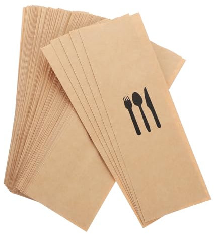 FONDOTIN 100pcs Kraft Paper Cutlery Holder for Parties Utensil Bags for Weddings Banquets Events Tableware Sleeves for Easy Guest Service