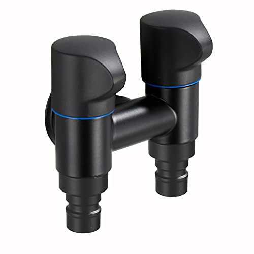 Doble grifo uno en dos en dos pasajeros de la lavadora divisor de grifo doble grifo de latón al aire libre válvula de ángulo de control doble para el fregadero, negro A (color: negro B)
