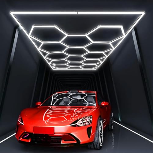 Jatwefiv Hexagon LED Garagenleuchte, 6500K Wabenlampe, 672W, sechseckige Werkstattbeleuchtung für Garage, Friseursalon, Autopflege, energiesparende LED-Beleuchtung,A