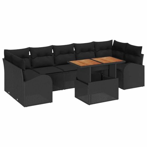 vidaXL Garten-Sofa-Set mit Speicher 8 pcs Schwarz Poly Rattan, Modulares Gartenlounge-Set, rechteckige Sofas, schicke Rattanmöbel, Platz ohne Ende!