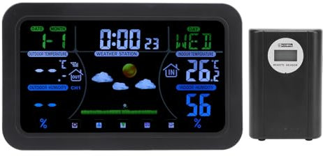 Eujgoov Wetterprüfung Uhr Einfach zu Lesen Großer Bildschirm Full Farb Display 12h 24H Atomic Genauigkeit Uhr für Wohnzimmer Küche USB -Stecker -Sensor für Wetterbeobachter