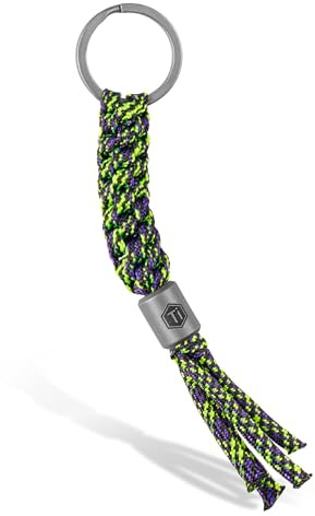 KeyUnity KC02 llaveros de Paracord, Schlüsselanhänger mit Karabinerhaken, Anillo de Aleación de Titanio, Adecuado para Decoración Interior de Automóviles, linternas, Mochilas, Lunares verde uva