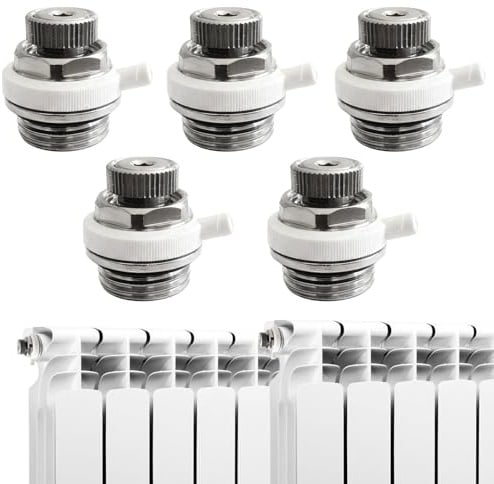 5 Stück Automatisches Entlüftungsventil, 1/2 Automatische Heizkörperentlüfter, Messing Vernickelt, Heizungsentlüfter mit Rückschlagventil, selbstdichtend, Schnell-Entlüftung für Heizungsanlagen
