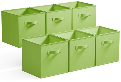 GRANNY SAYS Aufbewahrungswürfel Stoff, 6 Stück Aufbewahrungsboxen für Würfelregal, Regalkörbe 27 x 27 x 27,5cm Hellgrün Regalboxen mit Griffen, Stoffkisten Aufbewahrung für Kallax Regal