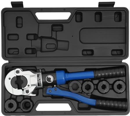 Pince à sertir hydraulique 80-KN avec profil en V - Tête rotative à 180° - Outil de sertissage en acier - Avec mallette - Pour tube en cuivre - Avec inserts de mâchoires V12 V14 V15 V16 V18 V22 V28
