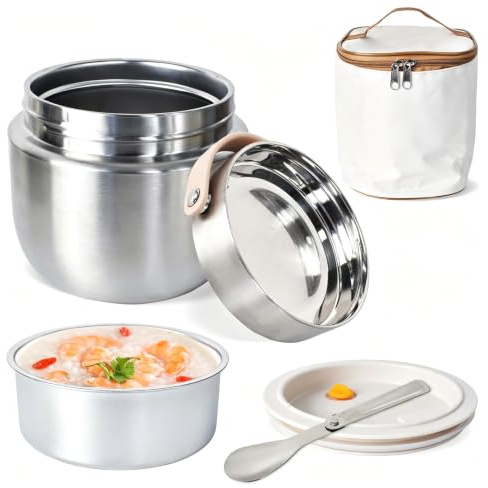 Alyxen Recipiente Térmico para Alimentos 1200 ml Termo Comida Caliente Adulto con Cuchara Plegable, Aislante Térmico Recipiente para Sopas, Ensaladas, Adecuado para Oficinas y Escuelas