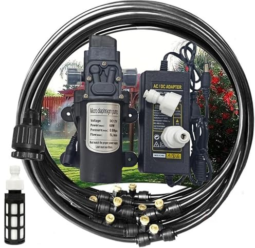 Genérico Kit Nebulizadores para Terrazas con Bomba de 12V, Sisteme de Nebulizacion para Exteriores jardín Pergola, Kit de Sisteme de Enfriamiento por Nebulización(Size:12M(39.3ft))