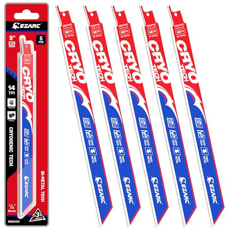 EZARC Hojas De Sierra Sable Para Metal 225 mm 18 TPI, Pack de 5, Hoja Sierra Sable BimetáLica Con Cryo Tech, Con 8% De Cobalto Para Corte De Metal R622PMZ