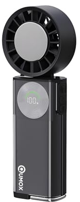 QUMOX Ventilatore Portatile con Raffreddamento a Contatto, Ventilatore Ricaricabile USB-C 100 Velocità con Piastra Fredda, Batteria 6000mAh, Display Digitale Pieghevole da Mano e da Scrivania (Nero)