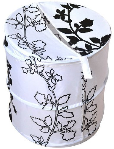 Serenity Heavy Duty Polyester Pop Up Laundry Basket, White and Black