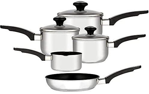 Prestige Everyday-Juego de Cacerola y sartén (5 Unidades), Acero Inoxidable, Plateado, Set of 5 with Milkpan, 5