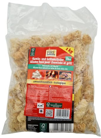 Lana di legno da 1 kg di lana di accensione premium | Accendifuoco camino in legno e cera, accendifuoco, fuoco in lana di legno, accenditore per stufa/grill/camino/art. 147 (1)