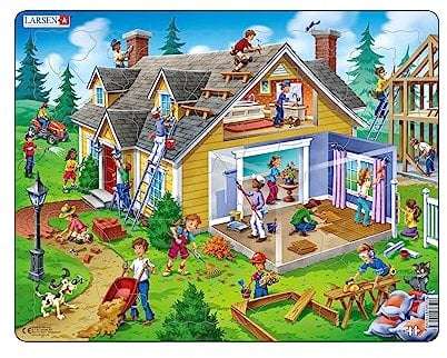 Larsen US18 DIY House & Garden Puzzle – 62-Piece Home Renovation Jigsaw for Kids, Fun Educational Puzzle with Tray - Great Gift for Learning