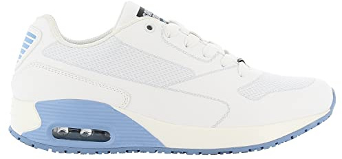 Oxypas Neu Sport, Berufsschuh Ela, Antistatischer (ESD) Leder Sneaker für Damen (38, Weiß-Hellblau)