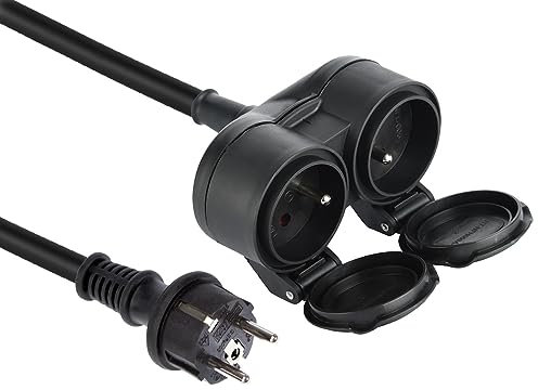 Electraline 208482 Rallonge Professionnel Biplite | multiprise 2 prises | avec capuchon | 5m câble H07RN-F 3G1.5mm²