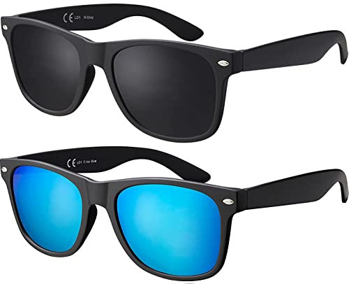 La Optica B.L.M. Sonnenbrille La Optica Herren Damen UV400 CAT 3 Retro Sonnenbrillen Set - Doppelpack, 53, Doppelpack Matt Schwarz