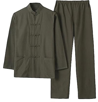 G-LIKE Herren Anzug Chinesischer Stil - Traditionelle Kampfkunst Kung Fu Tai Chi Wushu Klassisch Tangzhuang Langärmelig Hemd Hose Training Uniform Frühling Herbst Freizeit Kleidung (Grün, M)