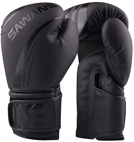 SAWANS® Professionelle Boxhandschuhe für MMA, Sparring, Kickboxen, Boxsack, Training, Muay Thai-Kampf, Mattschwarz, 340 g