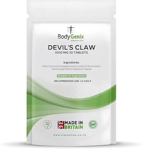 Bodygenix Devil's Claw 1000mg Tablets - Natural Anti-Inflammatory Pain Reliever Supports Joint and Muscle Health - Vegan Friendly 30 Tablets, 1 Month Supply