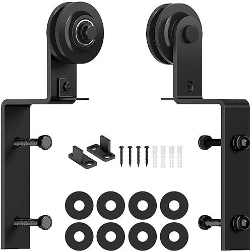 skysen Heavy Duty Sliding Barn Door Hardware Single Track Bypass Double Door Kits Roller Set (Bypass I Hanger Set)