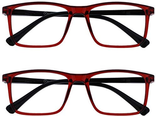 OPULIZE INK Lesebrille für Damen und Herren - 2er-Pack - Groß Rechteckiger Rahmen - Komfort Federscharniere - Kratzfest - Rot +1.00