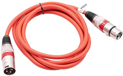 vhbw DMX-Kabel XLR Stecker auf XLR Buchse kompatibel mit Beleuchtung, Schweinwerfer, Bühnenlicht - 3-polig, PVC Kabel-Mantel, rot, 2m