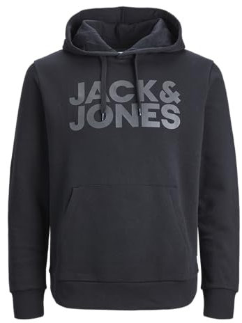 JACK & JONES Herren Hoodie Kapuzenpullover Pullover Hoody JJECORP - S M L XL XXL, Größe:XXL, Farbe:Black Large Print/W Black 12152840