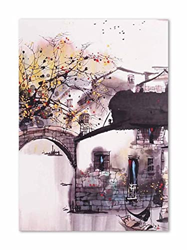 CoolChange Traditionelle Chinesisches Wandbild auf Hartschaumplatte | Asiatisches Poster 30x42cm | Motiv: Brücke am Fluß