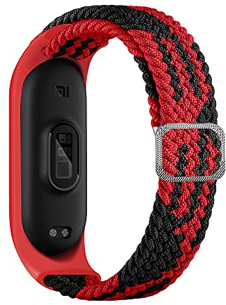 BoLuo Watch Armband für Xiaomi Mi Band 6,Nylon Braided Stretch Solo Loop Ersatzband Watch Armband Strap,Uhrenarmband Armbänder Bracelet für Xiaomi Mi Band 6 5 4 3 Watch Accessories (rot schwarz)
