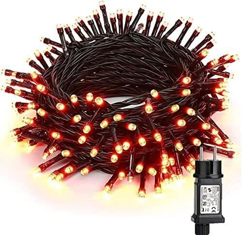 PhilzOps Herbst Deko Lichterkette Orange, 20M 200 LED Halloween Lichterketten Outdoor Stecker 8 Modi Wasserfest Innen Weihnachtsbeleuchtung für Hause Erntedankfest Geburtstag Baum Hochzeit Party DIY