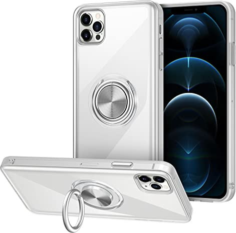 Vunake für iPhone 12 Pro Max Hülle iPhone 12 Pro Max Case mit Ring Stand Silikon Cover TPU Handyhülle Dünn Fingerhalter Magnetische Autohalterung Schutzhülle für iPhone 12 Pro Max 6.7''-Clear