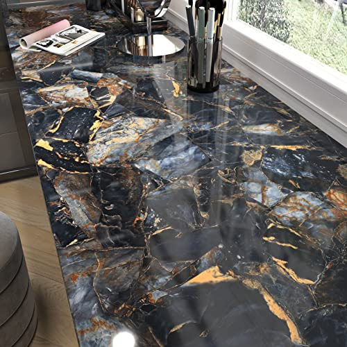 Marble Black Contact Paper Peel and Stick Countertops Gold Contact Paper Peel and Stick for Kitchen Backsplash Waterproof Black Wallpaper Vinyl Marble Shelf Liner Counter Top Wall Paper 24 x 394''