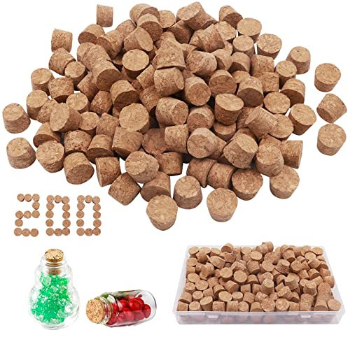 GZjiyu 200 Stücke Korken zum Basteln, Korkstopfen Konisch, 11mm Spitzkorken mit Aufbewahrungsbox für Reagenzgläser, Flaschen, Dekorationen, Medizinkorken, Wunschflaschen