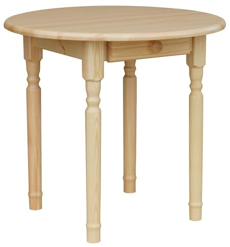 k koma Runder Kiefer Tisch mit SCHUBLADE Esstisch Küchentisch Speisetisch massiv NEU Kiefer Lackiert (80 cm)