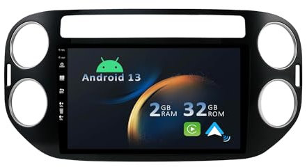 YUNTX Android 14 Autoradio con navi para VW Tiguan (2010-2015)-Incorporado CarPlay/Android Auto/GPS-IPS 9 Pantalla-Dab/Bluetooth 5.0/Control del Volante/USB/WiFi/4G/MirrorLink
