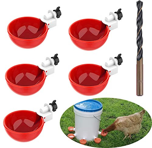 Kityemo Hühnerwasserspender Automatische Kunststoff Chicken Drinker Cups Geflügel Waterer Water Drinking Dispenser Cups für GeflüGel,Tauben,HüHner,Enten(Rot)