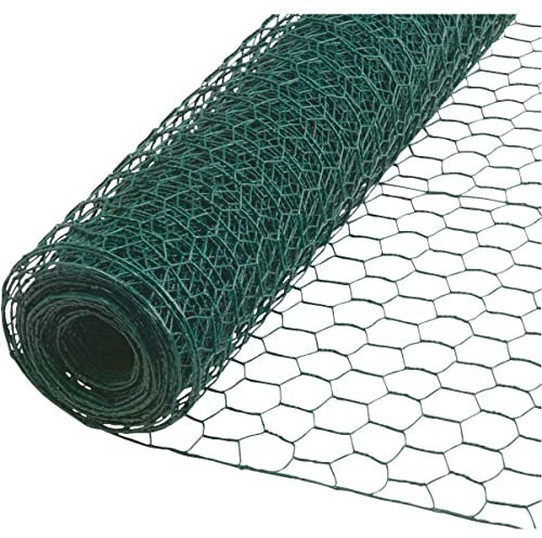 Garden Galvanised Chicken Wire Heavy Duty Rabbit Wire Hexagonal Mesh Fencing (Green 5M x 60CM x 25MM Diameter)