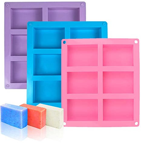 Moldes Silicona para Jabones, 3 Piezasmoldes para Jabones, DIY Moldes Jabones Artesanales Aplicar a Estufa Refrigerador Microondas Hacer pan Jabón Cubitos de Hielo(Rosa+Azul+Morado)