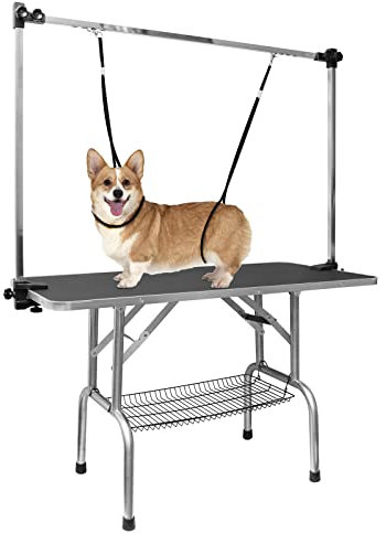 LOVMOR Fellpflegetisch für Hunde, 91,4 cm, verstellbar, mit Arm/Schlaufe/Netzablage