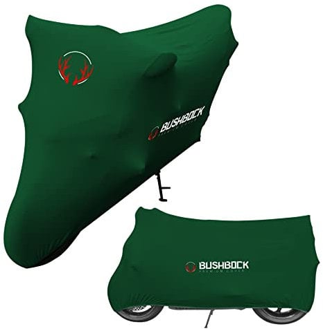BUSHBOCK® Premium Cover Indoor Motorrad Abdeckplane-Staubschutz-elastischer, atmungsaktiver Samt-Stretchstoff (M-L, Grün)