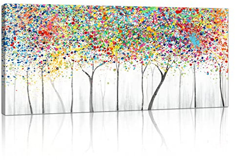 Mit Rahmen Großes Leinwandbilder Abstrakt Bilder Bunte Baumblüte Abstrakt bild auf leinwand Wandkunst Modern Wandbilder XXL Kunstdruck Deko für Wohnzimmer Schlafzimmer fertig zum Aufhängen 120x50cm