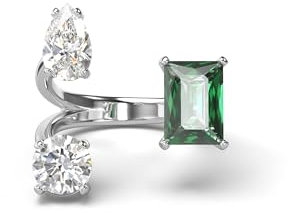 Swarovski Mesmera Offener Ring, Grüner und Rhodinierter Damenring mit Edlen Swarovski Kristallen