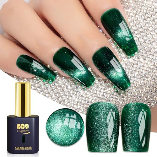 YTD Likomey Cat Eye UV Gellack Nagellack Gel,15ml Katzenauge Grün 9D Holographisch Transluzent Neutral Gelee Scher Glänzend Magnetisch Glitzer Nagelgel mit Magnetstift, MY334